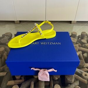 STUART WEITZMAN Neon Yellow Crystal Jelly Sandals